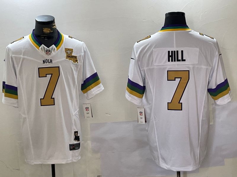 Men New Orleans Saints #7 Hill White Three generations 2024 Nike Vapor Limited NFL Jersey style 2